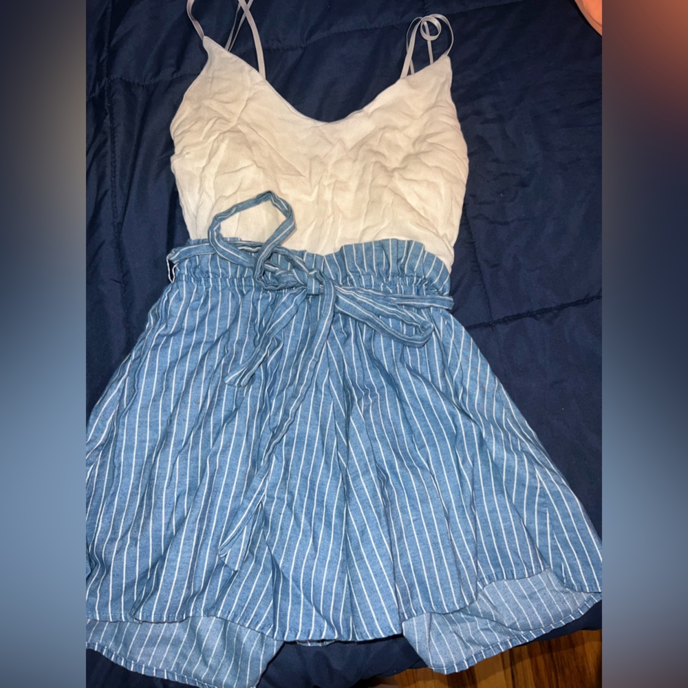 Blue and White Stripped Romper